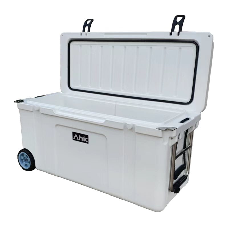 Ahic wheeled cooler box open - side angle view