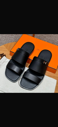 Hermès Izmir Men's Sandals - black leather double strap with gold H buckle