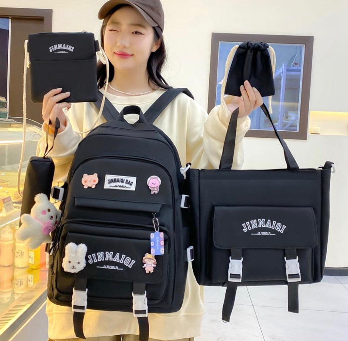 Jinmaiqi 5-in-1 backpack set in black