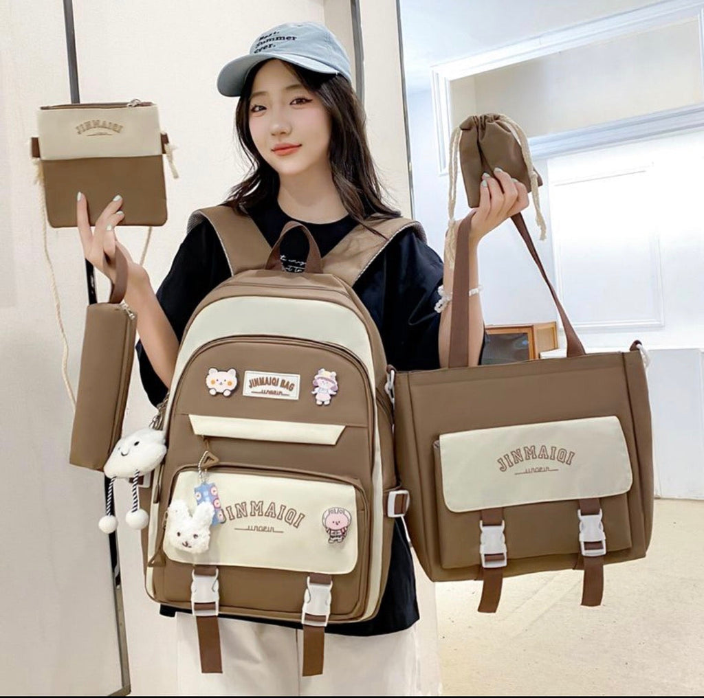 Jinmaiqi 5-in-1 backpack set in brown and beige