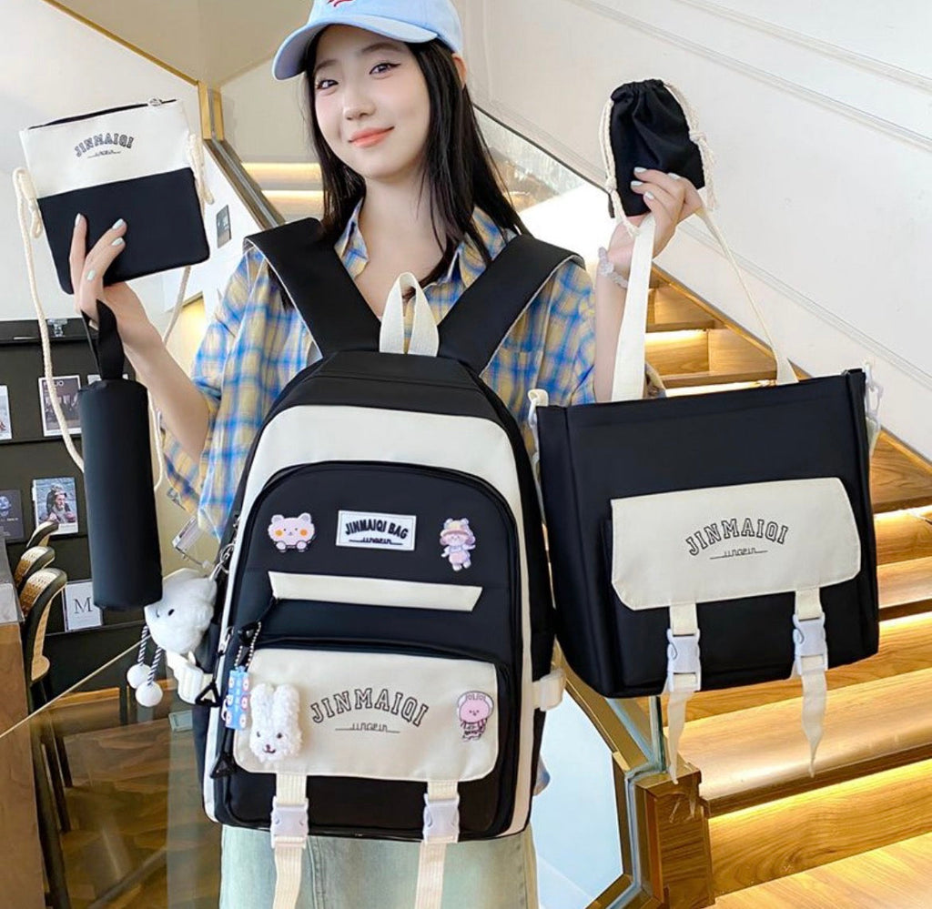 Jinmaiqi 5-in-1 backpack set in black and white