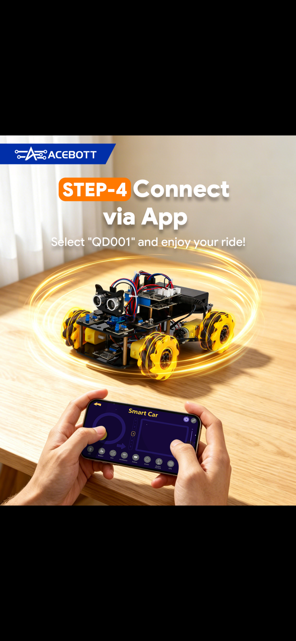 ACEBOTT QD001 – Robot car with product box lifestyle shot